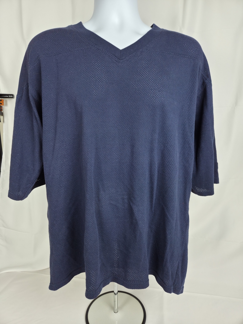 Russell Athletic Navy V-Neck Short-Sleeve Knit Tee..Mesh Fabric.